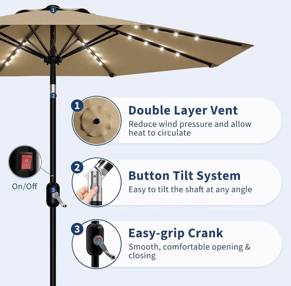 10 ft Solar LED Patio Umbrella