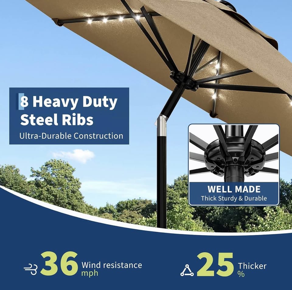 10 ft Solar LED Patio Umbrella