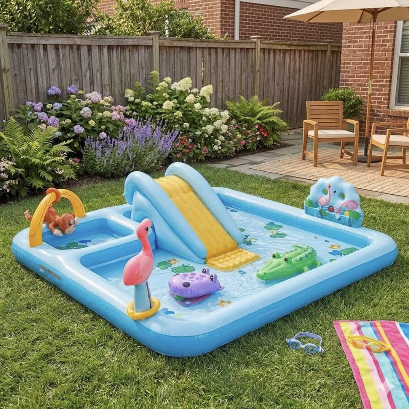 Intex Jungle Adventure Inflatable Water Slide Kiddie Pool Play Center